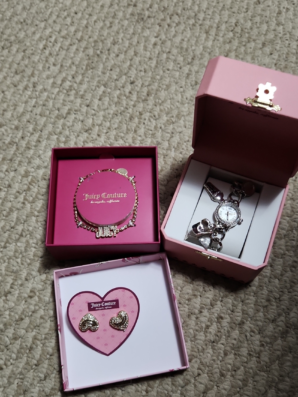 Juicy Couture Pink Charm Watch, Bracelet & Heart Earrings Set